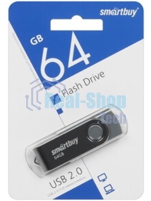 Флешка USB Smartbuy Twist black (SB064GB2TWK), 64Gb, USB 2.0, R/W 20/10, черный