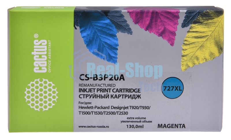 Картридж струйный Cactus CS-B3P20A №727 пурпурный (130 мл) для HP DJ T920/T1500/T2530
