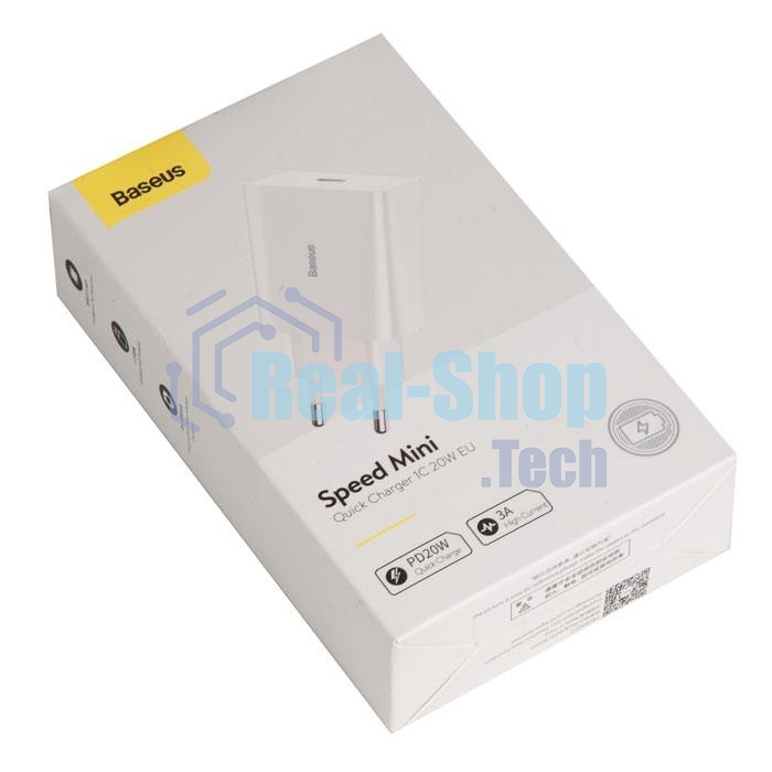 Сетевое зарядное устройство BASEUS Speed Mini, один порт Type-C, 20W, 5V, 3.0A, белый