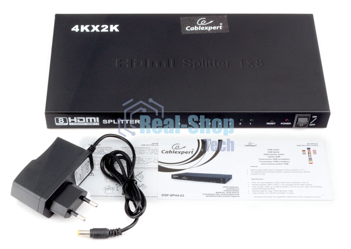 Разветвитель HDMI Cablexpert DSP-8PH4-03, HD19F/8x19F, 1 компьютер => 8 мониторов, Full-HD, 3D, 1.4v, каскадируемый