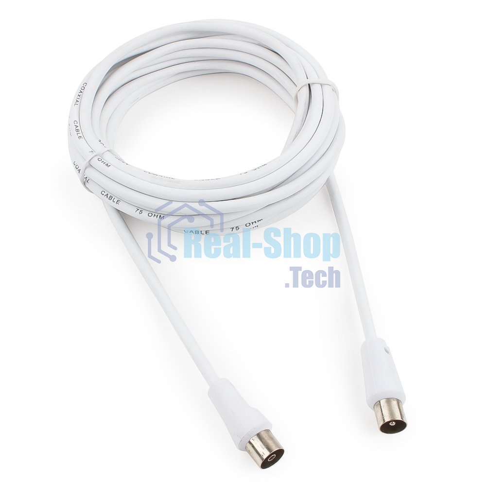 Кабель телевизионный Cablexpert, CCV-515-W-5M, Coaxial M/F, белый, 5м