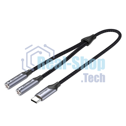 Переходник-разветвитель Vention гибкий USB-C M/Jack 3.5 мм F x 2 (Аудио+Микрофон) - 0.3 м