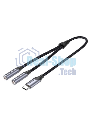 Переходник-разветвитель Vention гибкий USB-C M/Jack 3.5 мм F x 2 (Аудио+Микрофон) - 0.3 м