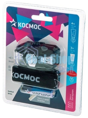 Фонарь налобный 1Вт LED+красн. 1xAA (R6) корпус ABS-пластик регулируемый эласт. ремешок КОСМОС KOC517B