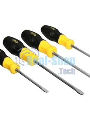 Набор отверток Deli DL630004N 4шт SL5x100 + SL6x150 + PH1x100 + PH2x150 сталь Cr-V, двухкомпонентная прорезиненная рукоять