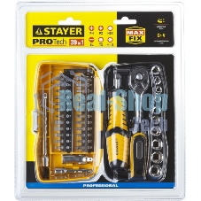 Биты и торцовые головки с трещоткой и воротком 39шт STAYER PROFI 25135-H39