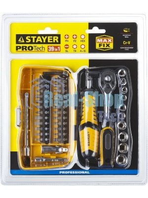 Биты и торцовые головки с трещоткой и воротком 39шт STAYER PROFI 25135-H39