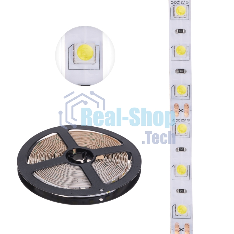 Лента светодиодная 5 м 12 В 5050 6500 К IP23 60 LED/м для БП с клеммами LAMPER