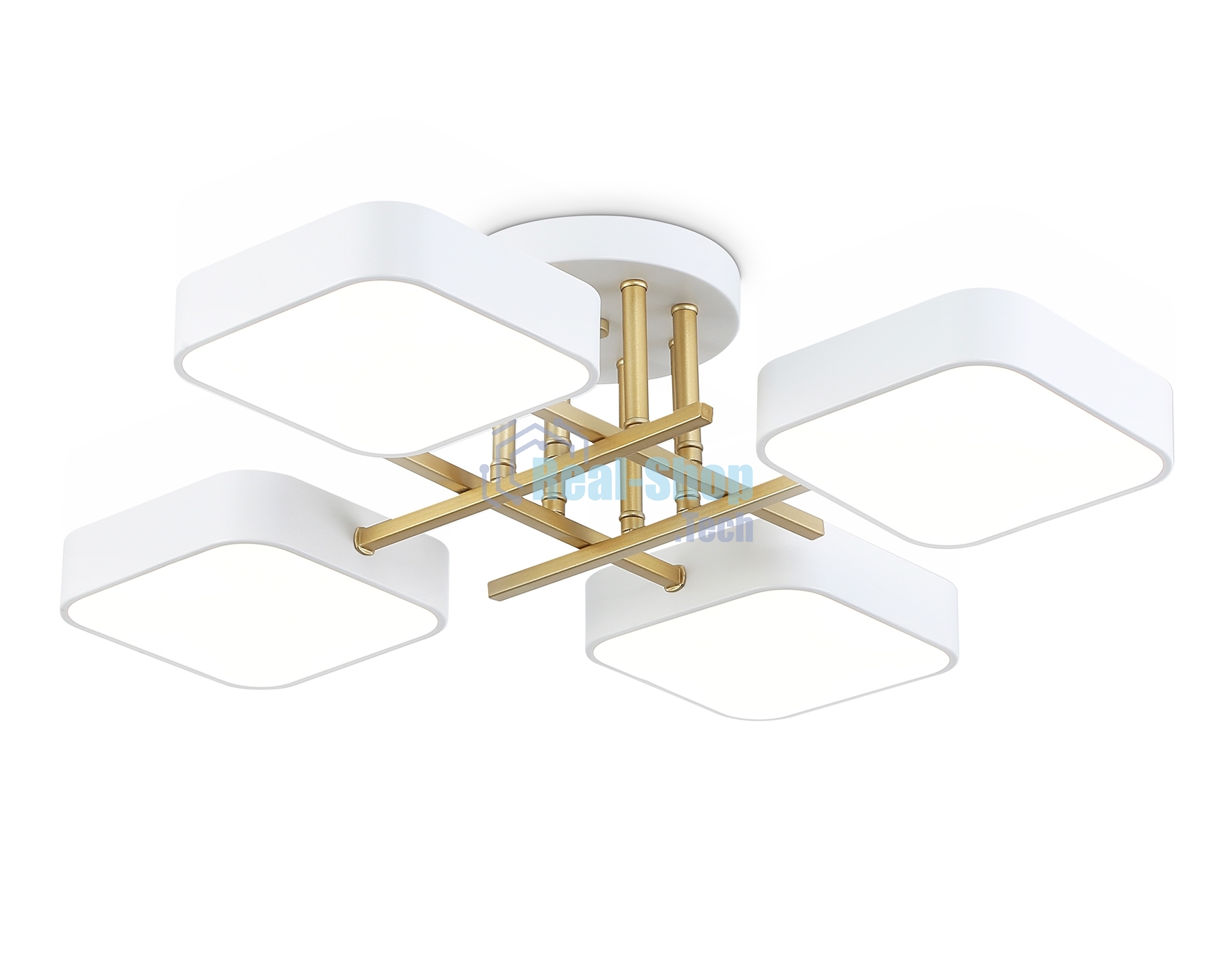 Люстра светодиодная на штанге Ambrella light FL516341/4 WH/GD белый/золото 72W 3000-6000K 550*550*150 (без ПДУ)