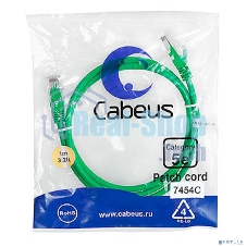 Шнур комм. Cabeus, кат. 5е, неэкр., U/UTP, RJ45/RJ45, PVC, AWG24, 1м, зелёный