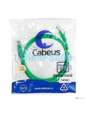 Шнур комм. Cabeus, кат. 5е, неэкр., U/UTP, RJ45/RJ45, PVC, AWG24, 1м, зелёный