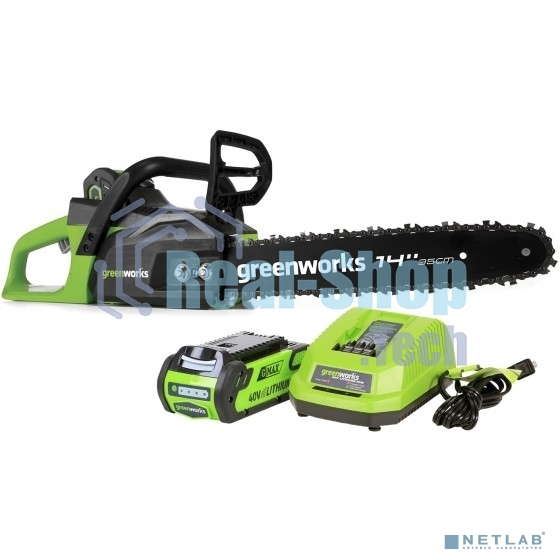Цепная пила аккумуляторная (2005707UA) GreenWorks GD40CS15, 40V, 35 см, бесщеточная, 1,5 КВТ, с АКБ 2АЧ и ЗУ