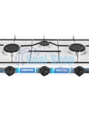 Плита настольная газовая Centek CT-1522 белый, 1.7 кВт, газ, конфорки - 3, эмаль, поворотные переключатели