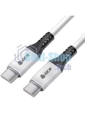 Кабель GCR 1.0m Type-C-C, для MacBook 18W, белый, AL корпус белый, черный ПВХ, GCR-53122