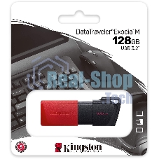Флешка USB Kingston DataTraveler Exodia M (DTXM/128Gb), 128Gb, USB 3.2 Gen 1, R/W 150/60, черный/красный