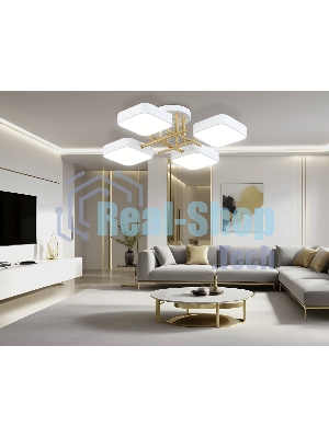 Люстра светодиодная на штанге Ambrella light FL516341/4 WH/GD белый/золото 72W 3000-6000K 550*550*150 (без ПДУ)