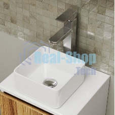 Комплект для ванной, 4 предмета (Тумба Bau Dream Blackwood 50, раковина BAU Mini 24х24, смеситель для раковины высокий Hotel Still, нержавеющая сталь, выпуск клик клак, хром)