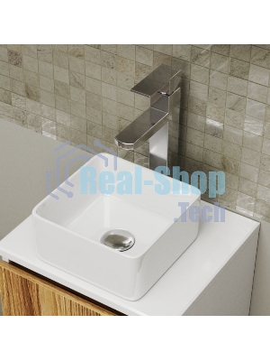 Комплект для ванной, 4 предмета (Тумба Bau Dream Blackwood 50, раковина BAU Mini 24х24, смеситель для раковины высокий Hotel Still, нержавеющая сталь, выпуск клик клак, хром)
