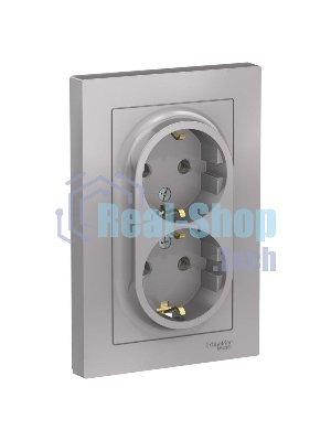 Розетка 2-м AtlasDesign с заземл. 16А в сборе алюм. SchE ATN000324