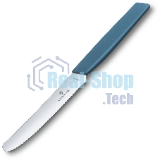 Нож кухонный Victorinox Swiss Modern (6.9006.11W2) стальной столовый для томатов лезв.110мм серрейт. заточка синий