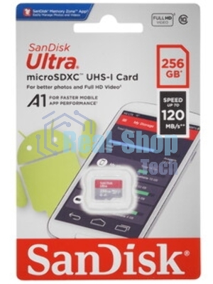 Флеш карта microSDXC 256GB SanDisk Ultra Class 10, UHS-I, R 150 МБ/с, SDSQUAC-256G-GN6MA