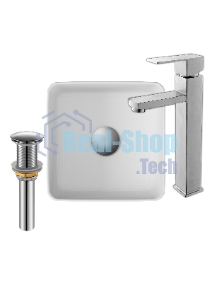 Комплект для ванной, 4 предмета (Тумба Bau Dream Blackwood 50, раковина BAU Mini 24х24, смеситель для раковины высокий Hotel Still, нержавеющая сталь, выпуск клик клак, хром)