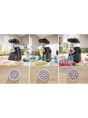 Мясорубка электрическая Bosch MFWS440B черный, 1900 Вт, 2.5 кг/мин, реверс, защита от перегрузки, насадки - 7