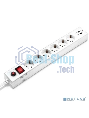 Сетевой фильтр Buro BU-SP1.8 USB 2A-W 1.8 м, 6 розеток, белый, коробка
