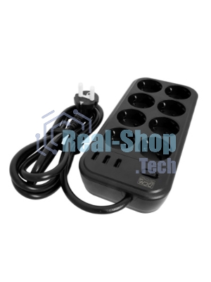 Сетевой фильтр Powercom SP-08 USB03AB 3,0 m 3.0м, 8 розеток, черный, коробка