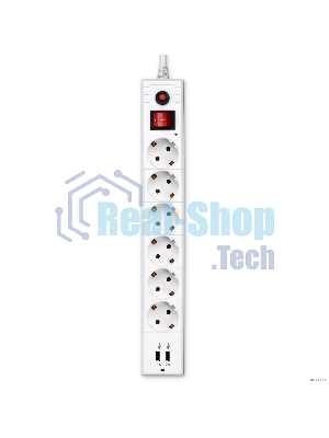 Сетевой фильтр Buro BU-SP1.8 USB 2A-W 1.8 м, 6 розеток, белый, коробка