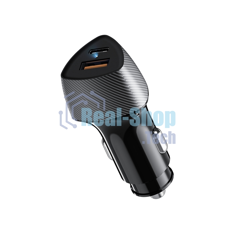 Автомобильное зарядное устройство с двумя портами Rexant (USB-A QC 3.0 + USB-C PD) со световой индикацией, 51Вт, черное
