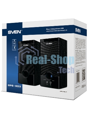 Колонки SVEN SPS-603 черный USB-порт ПК, ноутбука или адаптер 5V DC