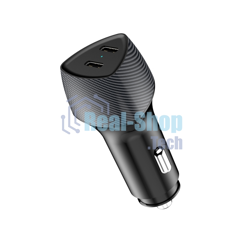 Автомобильное зарядное устройство с двумя портами Rexant (USB-C PD + USB-C PD) со световой индикацией, 40Вт, черное