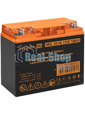 Аккумуляторная батарея ExeGate EX285662RUS HRL 12-18 (12V 18Ah, клеммы F3 (болт М5 с гайкой))