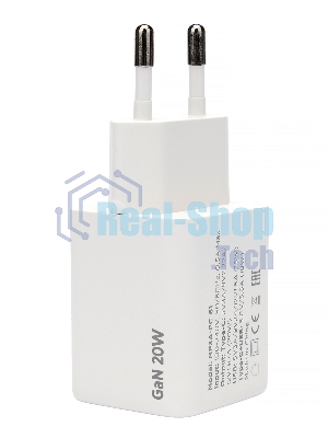 Зарядное устройство Cablexpert MP3A-PC-61, 20Вт GaN, 3А, QC4.0/PD, 1xUSB, 1xType-C, белый, пакет