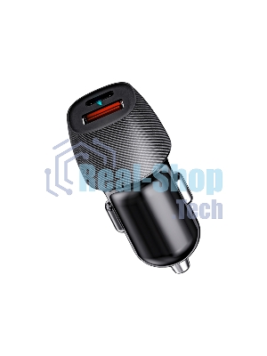Автомобильное зарядное устройство с двумя портами Rexant (USB-A QC 3.0 + USB-C PD) со световой индикацией, 38Вт, черное