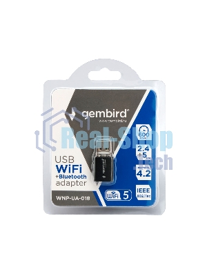 Сетевой адаптер WiFi Gembird WNP-UA-014 1.8 Гбит, 2.4/5 ГГц, 2 антенны, USB, 802.11b/a/g/n/ac/ax, RTL8832BU