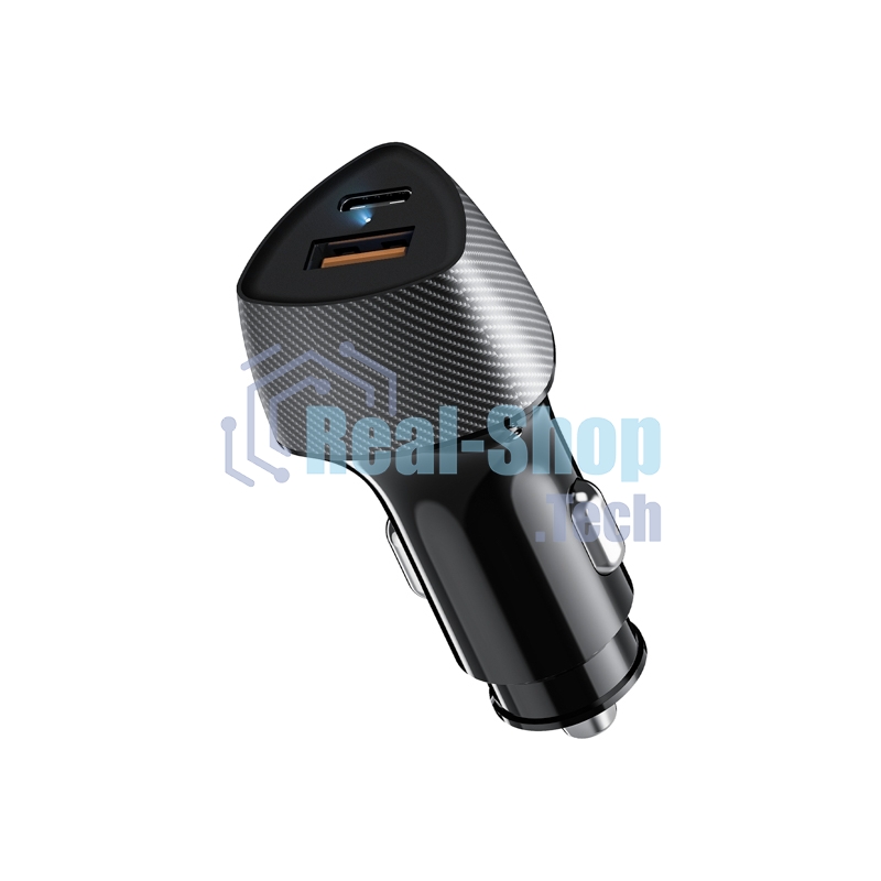 Автомобильное зарядное устройство c двумя портами Rexant (USB-A QC 3.0 + USB-C PD) cо световой индикацией, 20Вт, черное