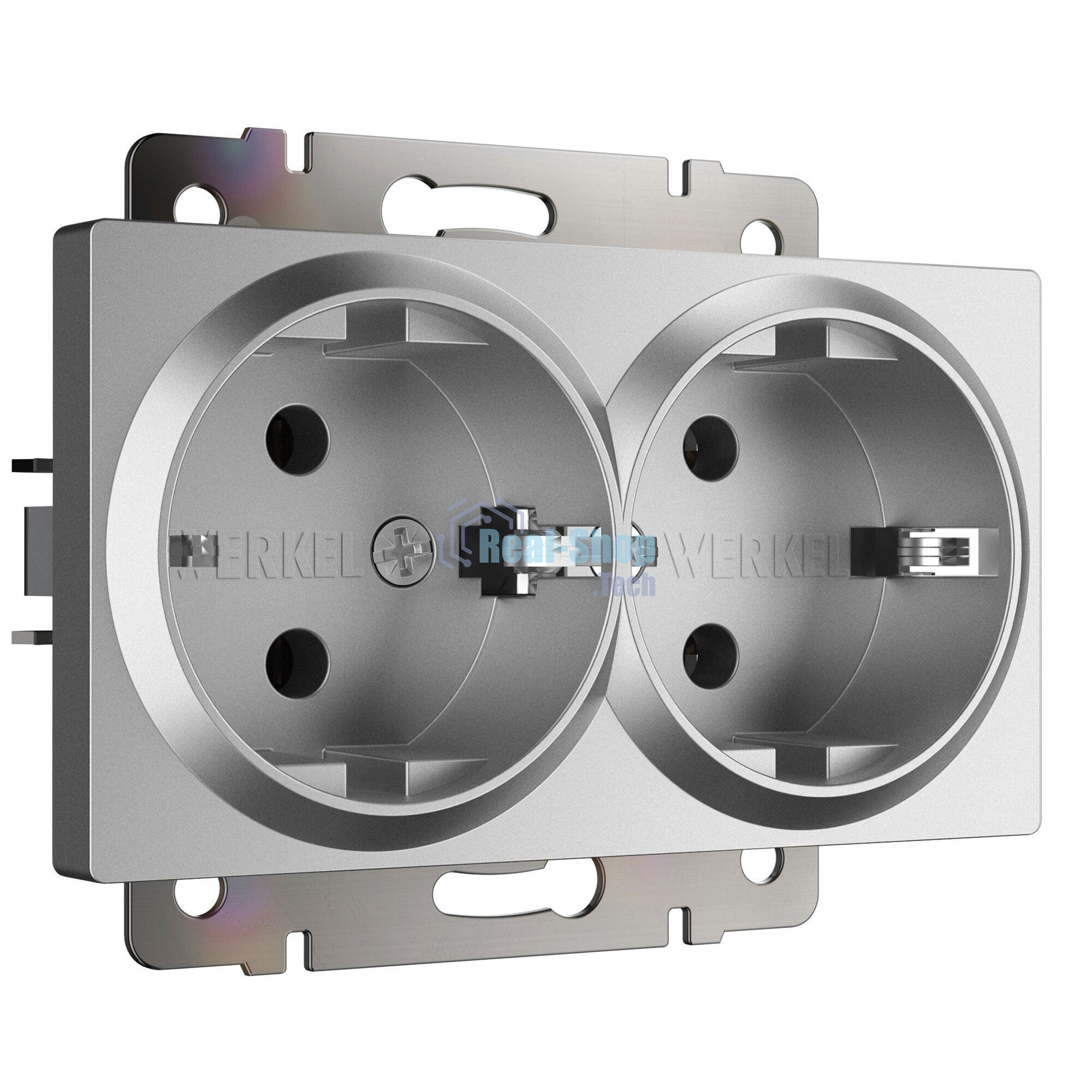 Розетка двойная с заземлением Werkel W1172065 (серебряный матовый)
