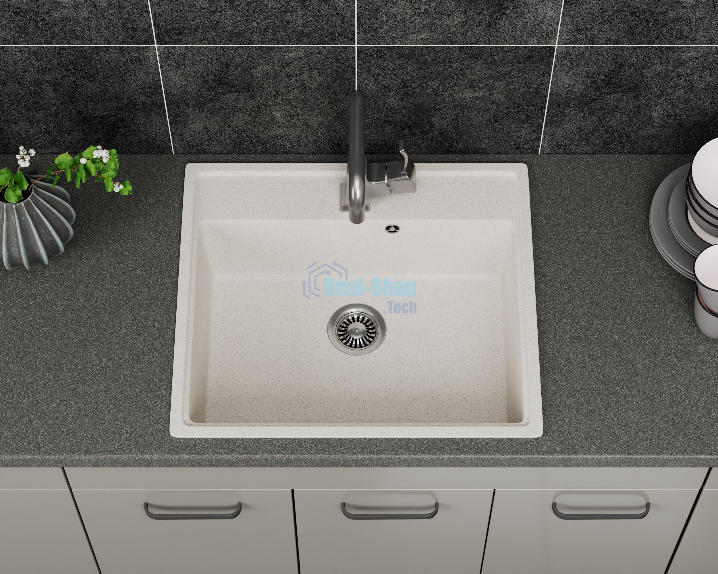 Мойка для кухни BAU Stil Pro 57х50 без выпуска, белый песок