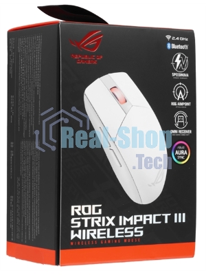 Мышь беспроводная ASUS P520 ROG STRIX IMPACT III белый, 36000 dpi, Bluetooth / USB, Bluetooth / радиоканал, кнопки - 5
