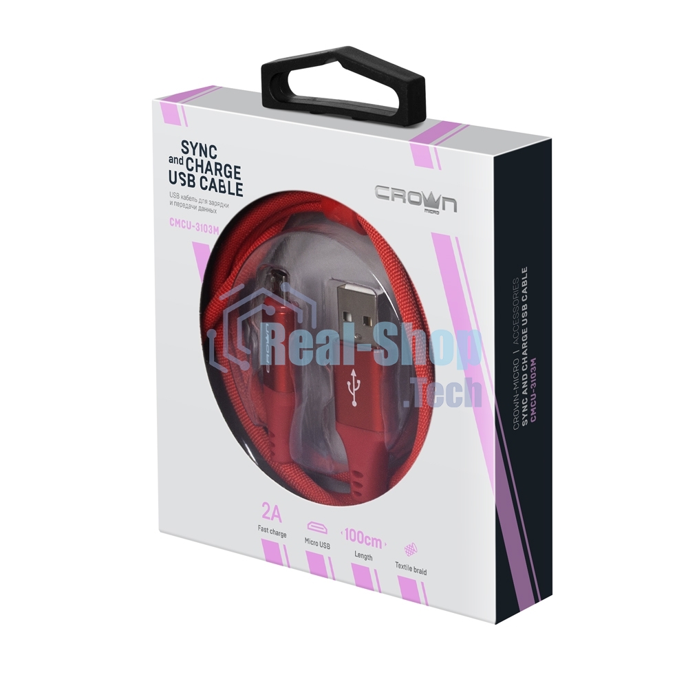 Кабель Crown USB - microUSB CMCU-3103M red