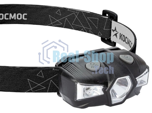 Фонарь налобный 1Вт LED+красн. 1xAA (R6) корпус ABS-пластик регулируемый эласт. ремешок КОСМОС KOC517B