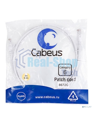 Шнур комм. Cabeus, кат. 6, неэкр., U/UTP, RJ45/RJ45, 250 МГц, PVC, AWG24, 2м, белый