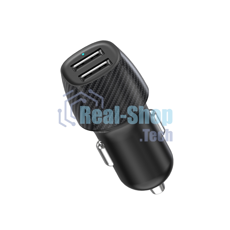 Автомобильное зарядное устройство c двумя портами Rexant (USB-А + USB-A) со световой индикацией, 12Вт, черное