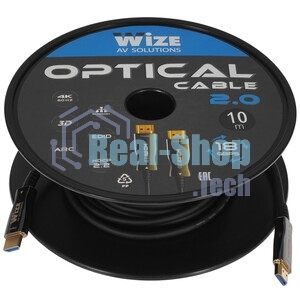 Кабель HDMI Wize AOC-HM-HM-10M оптический, 10 м, 4K/60HZ 4:4:4, v.2.0, ARC, 19M/19M, HDCP 2.2, Ethernet, черный, коробка