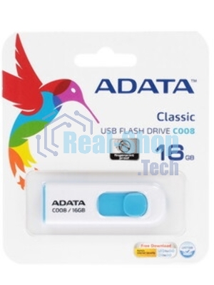 Флешка USB ADATA C008 (AC008-16G-RWE), 16Gb, USB 2.0, R/W 15/5, белый/синий