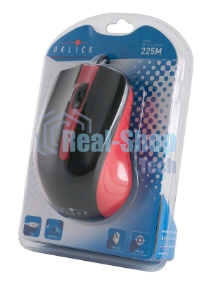 Мышь проводная Oklick 225M черный/красный, 1200 dpi, USB, кнопки - 3