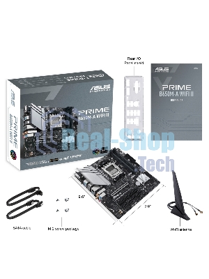 Материнская плата ASUS PRIME B650M-A WIFI II, AM5, AMD B650, 4xDDR5, 4xSATA, 2xM.2, 1xPCI-E 4.0 x16, 2xPCI-E 4.0 x1, 1xHDMI, 1xDP, 1xVGA, 1x 2.5Gb LAN, 2xUSB-A 3.2 Gen 2, 2xUSB-A 3.2 Gen 1, 4xUSB-A 2.0, 3x3.5 мм, 7.1, Micro-ATX