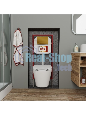 Комплект BAU 6 в 1: рамная инсталляция BAU NEO 45, унитаз подвесной безободковый вихревой со скрытым сливом Bau Nimb Hurricane3, сиденье дюропласт микролифт, кнопка смыва BAU Stil, золото